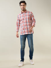 Peach Checkered Regular Fit Shirt