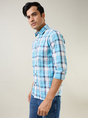 Sky Blue Checkered Regular Fit Shirt