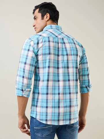 Sky Blue Checkered Regular Fit Shirt TIM PARIS
