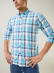 Sky Blue Checkered Regular Fit Shirt