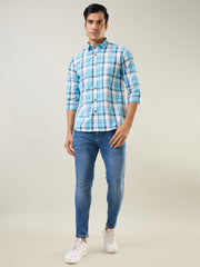 Sky Blue Checkered Regular Fit Shirt