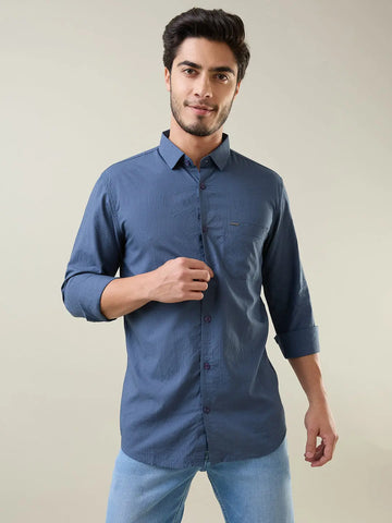 Indigo Navy Solid Regular Fit Shirt TIM PARIS