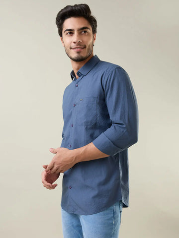 Indigo Navy Solid Regular Fit Shirt TIM PARIS