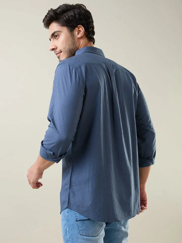 Indigo Navy Solid Regular Fit Shirt TIM PARIS