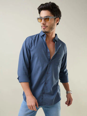 Indigo Navy Solid Regular Fit Shirt TIM PARIS