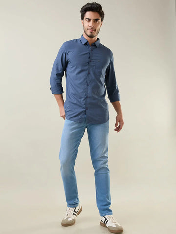 Indigo Navy Solid Regular Fit Shirt TIM PARIS
