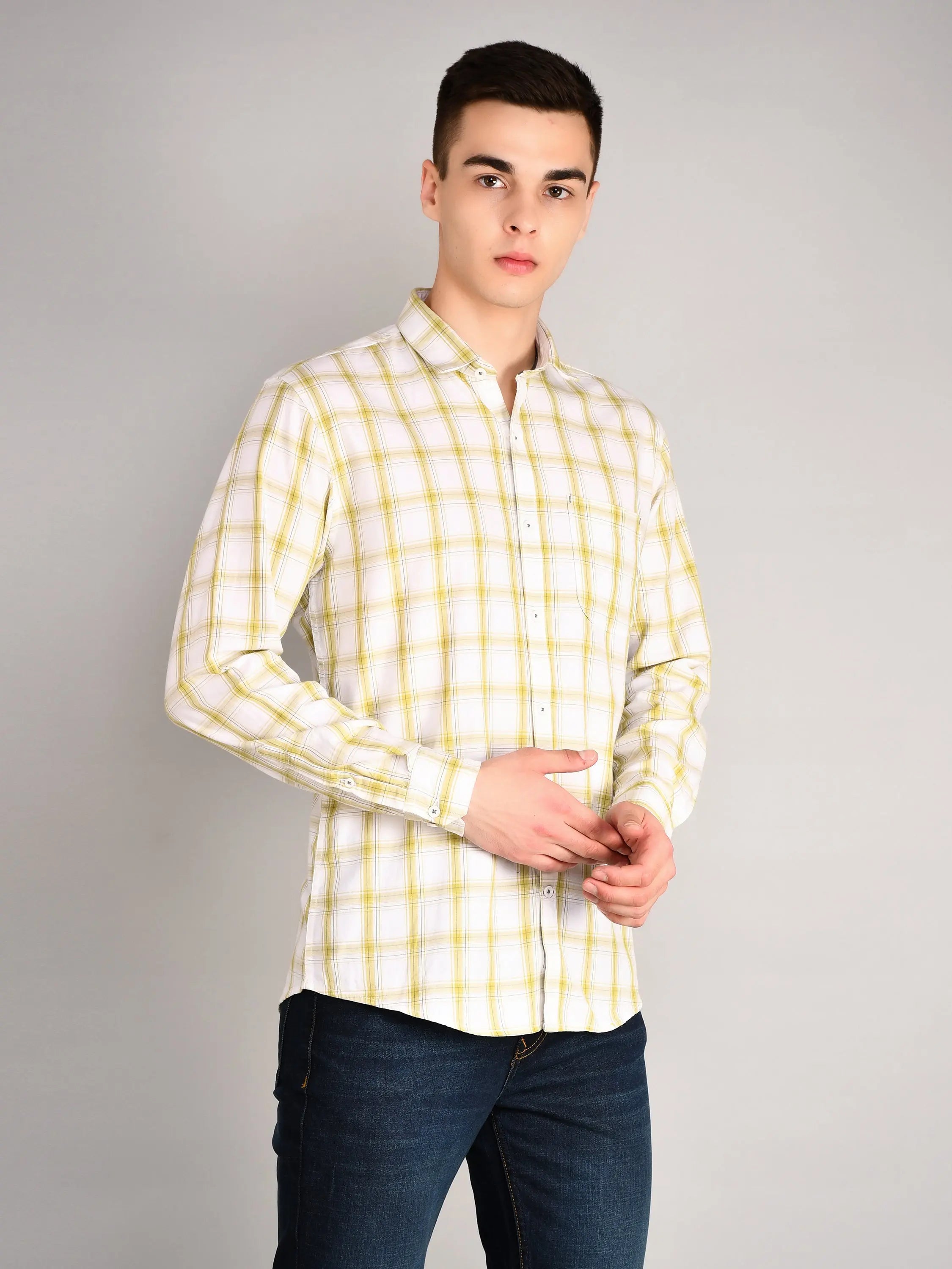 Green Checkered Regular Fit Shirt TIM PARIS