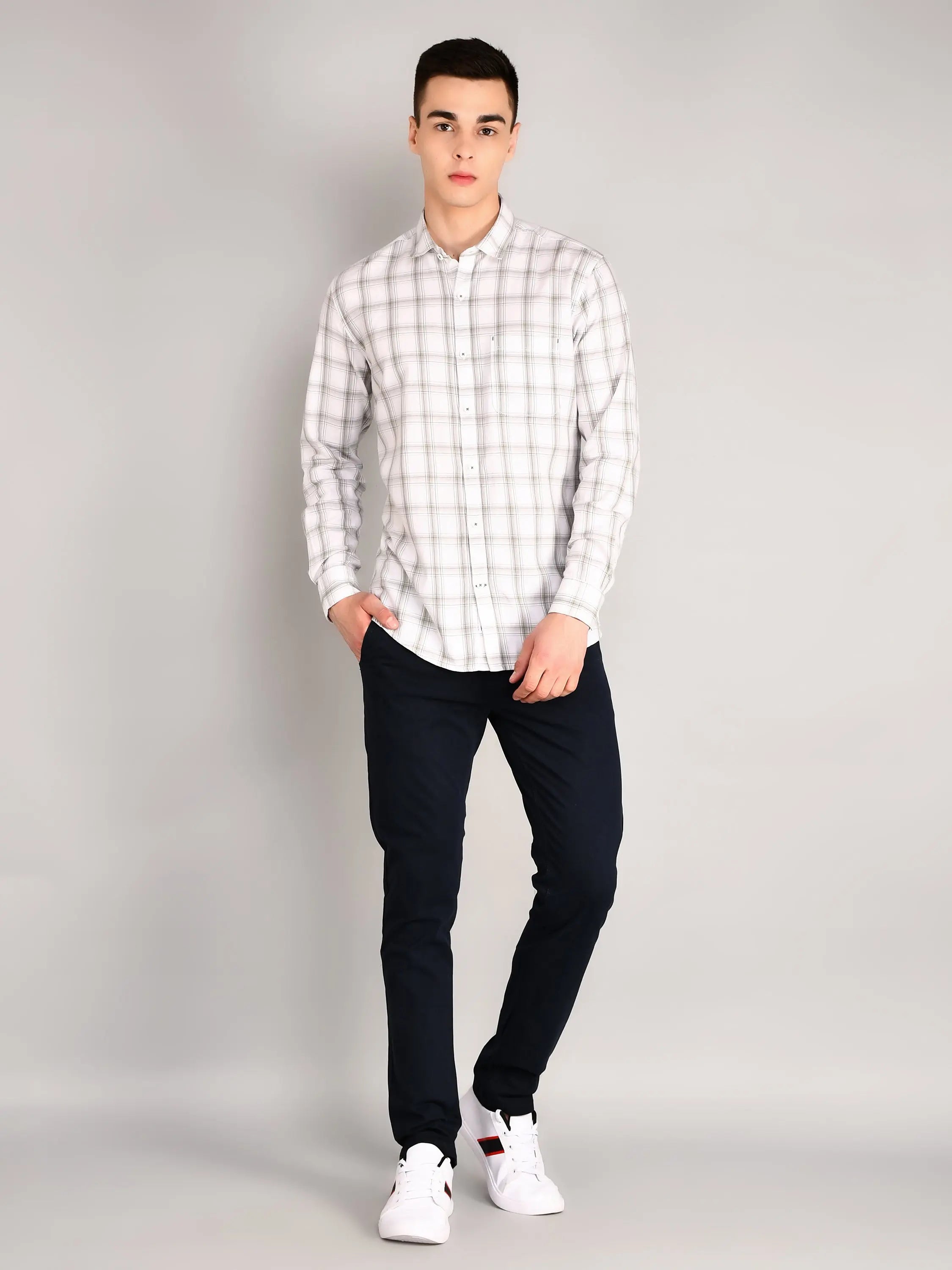 Grey Checkered Regular Fit Shirt TIM PARIS