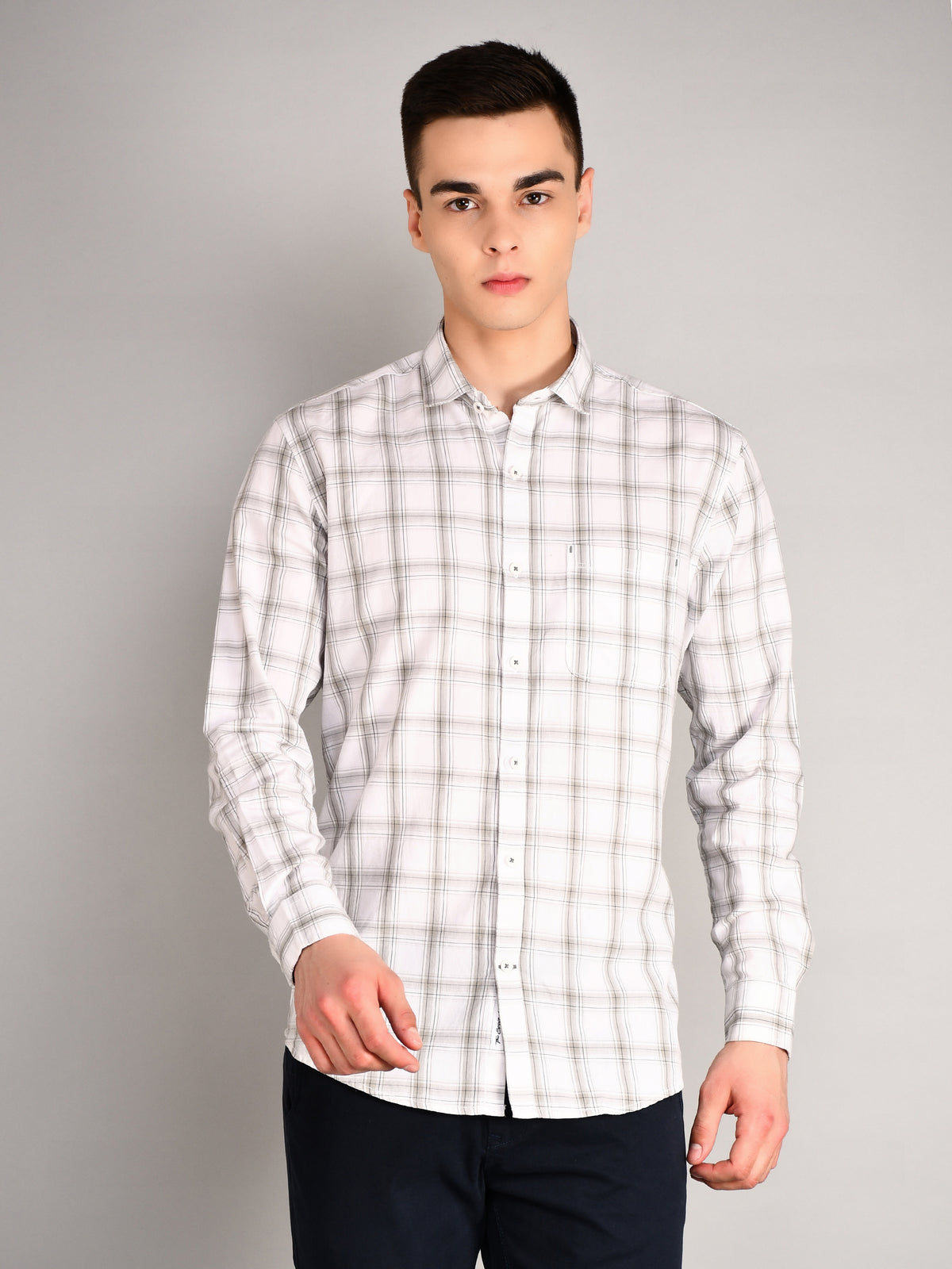 Grey & White Classic Checked Shirt