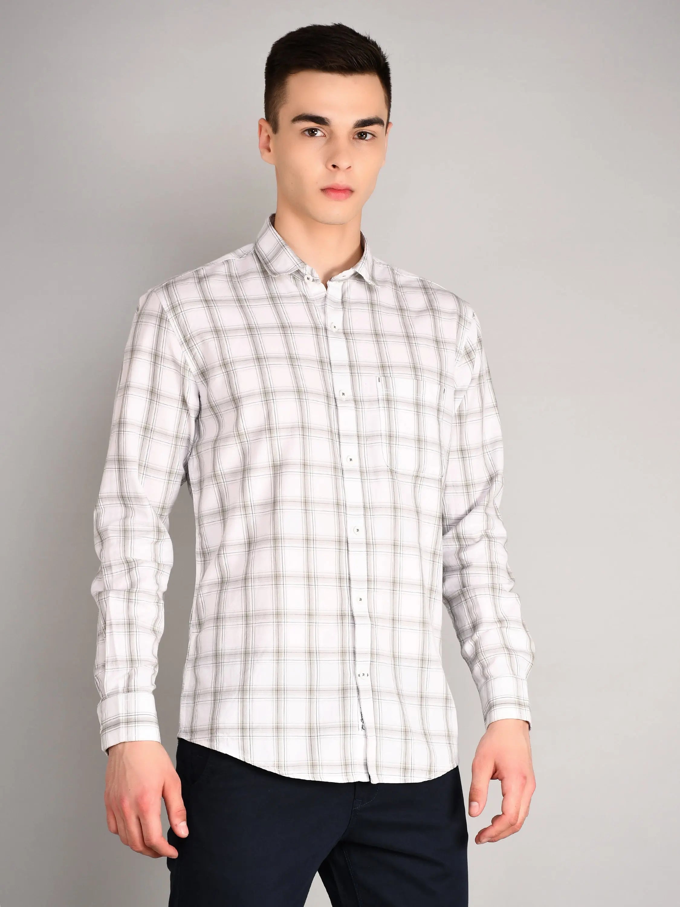 Grey Checkered Regular Fit Shirt TIM PARIS