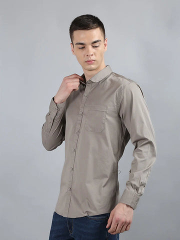Beige Grey Classic Solid Shirt Tim Paris