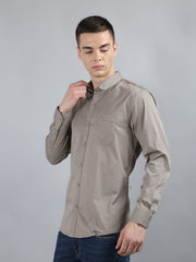 Beige Grey Classic Solid Shirt