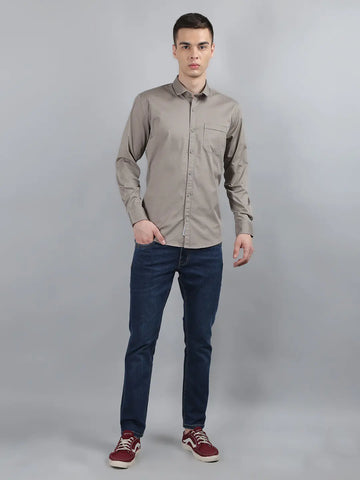Beige Grey Classic Solid Shirt Tim Paris