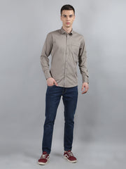 Beige Grey Classic Solid Shirt