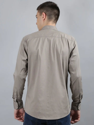 Beige Grey Classic Solid Shirt Tim Paris