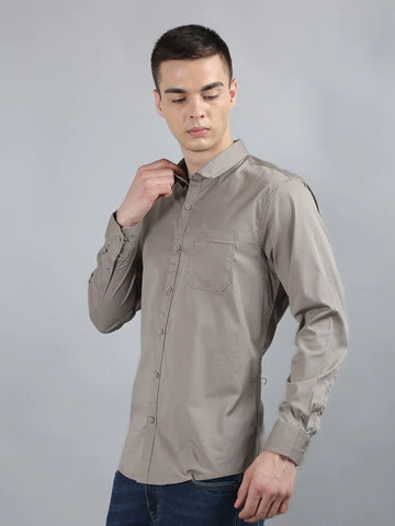 Beige Grey Classic Solid Shirt Tim Paris