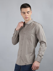 Beige Grey Classic Solid Shirt