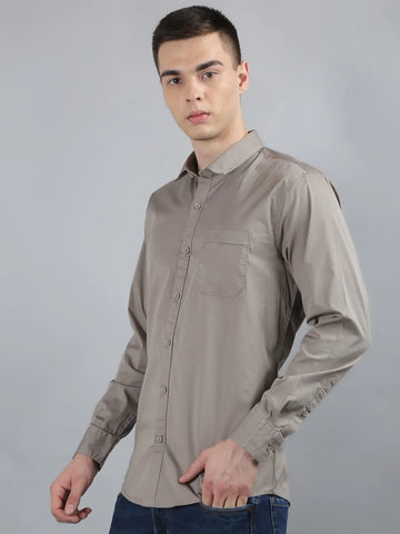 Beige Grey Classic Solid Shirt Tim Paris