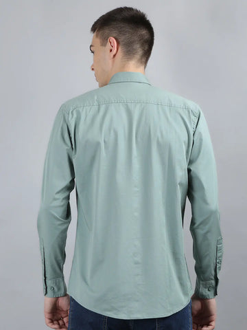 Pista Green Solid Regular Fit Shirt Tim Paris