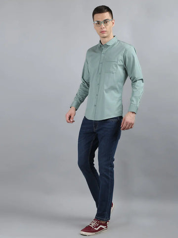 Pista Green Solid Regular Fit Shirt Tim Paris