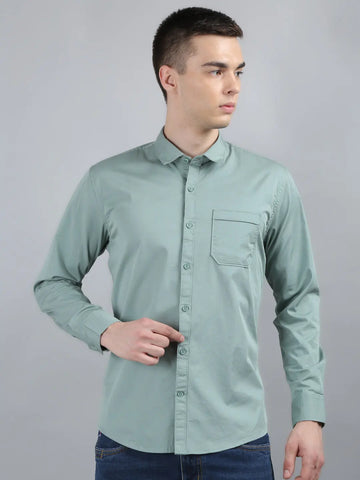 Pista Green Solid Regular Fit Shirt Tim Paris
