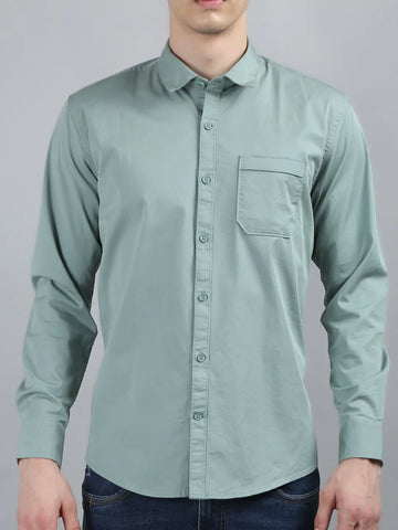 Pista Green Solid Regular Fit Shirt Tim Paris