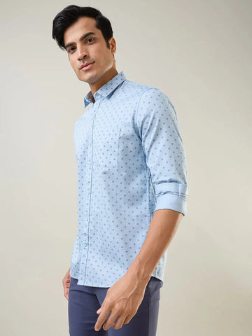 Sky Blue Printed Regular Fit Shirt TIM PARIS
