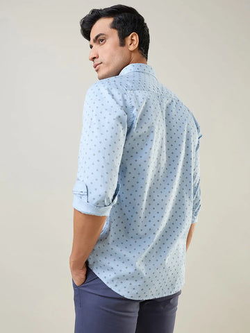 Sky Blue Printed Regular Fit Shirt TIM PARIS