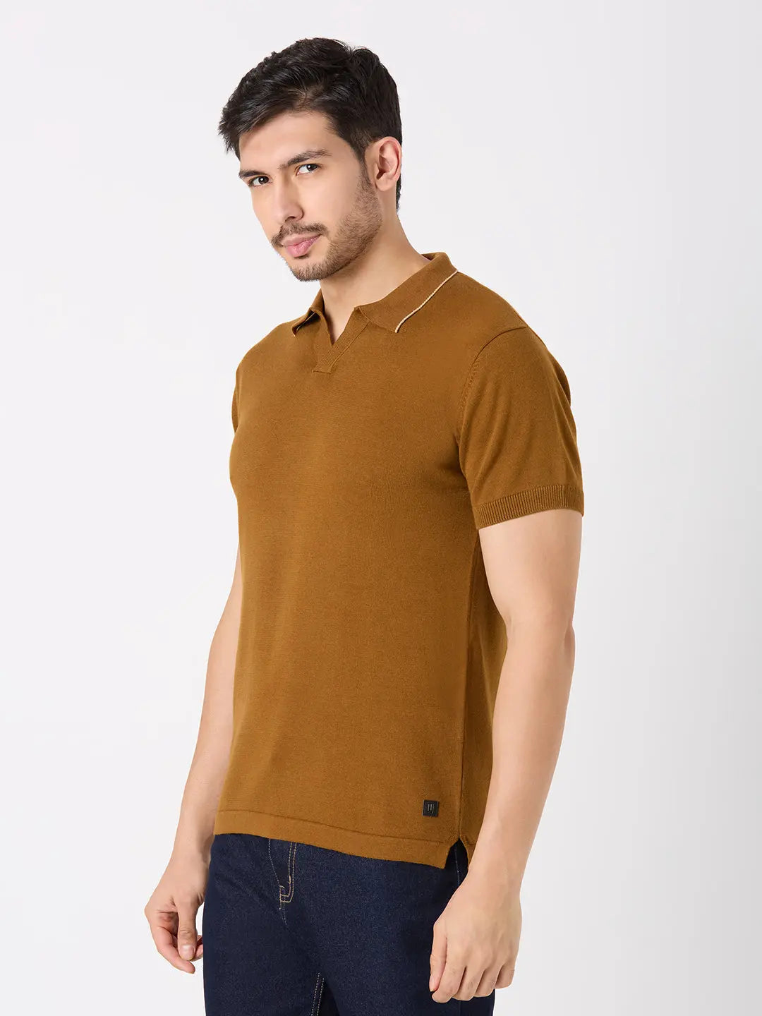 Dark Brown Solid Regular Fit Knit T-Shirt TIM PARIS