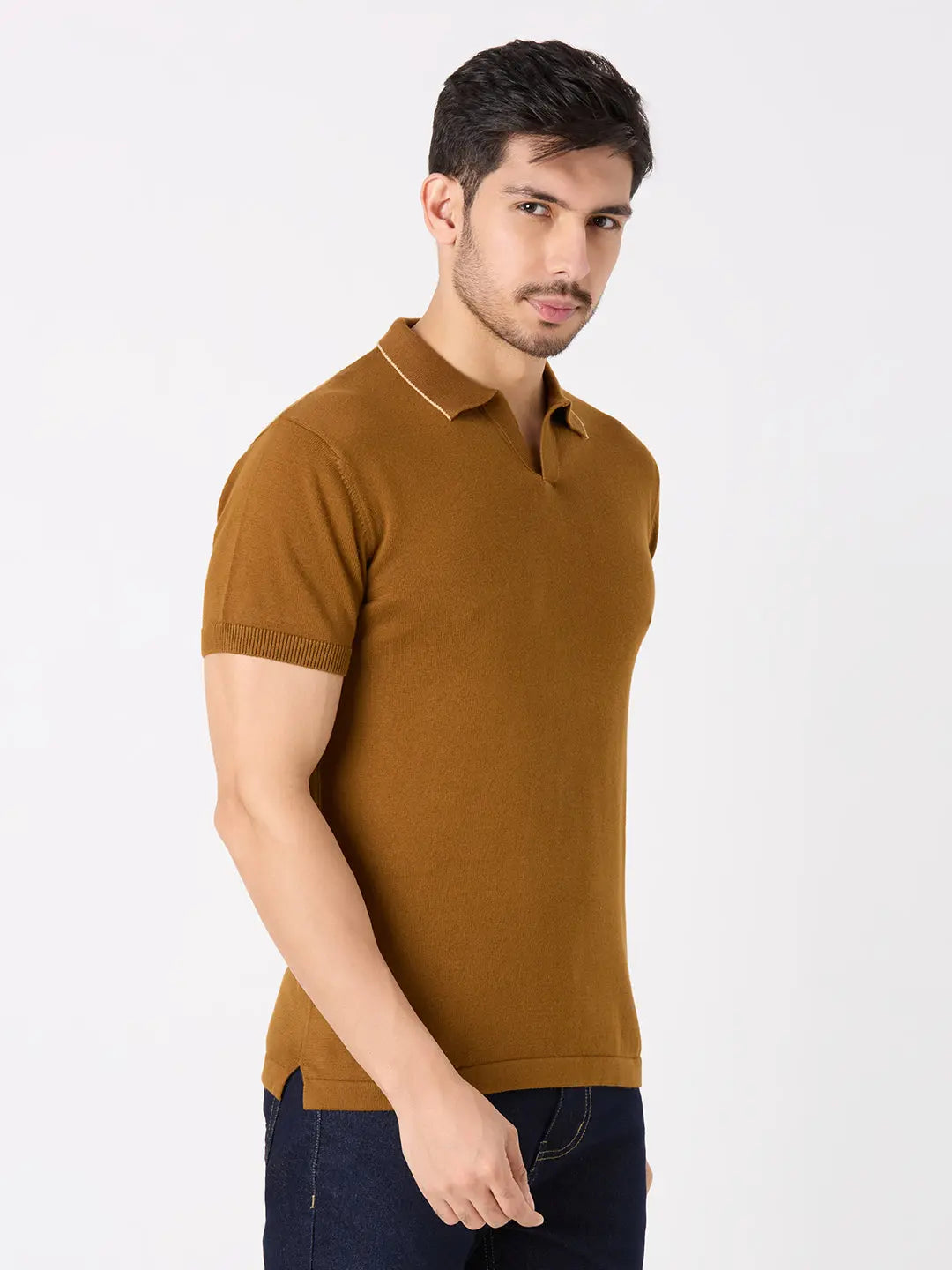 Dark Brown Solid Regular Fit Knit T-Shirt TIM PARIS