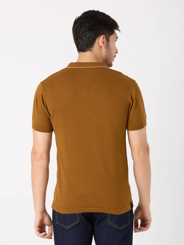 Dark Brown Solid Regular Fit Knit T-Shirt TIM PARIS