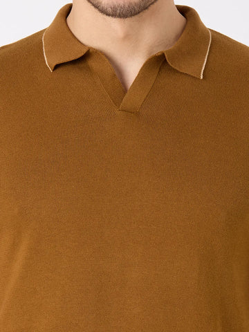 Dark Brown Solid Regular Fit Knit T-Shirt TIM PARIS