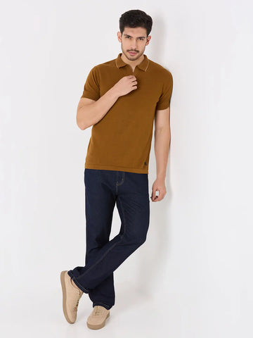 Dark Brown Solid Regular Fit Knit T-Shirt TIM PARIS