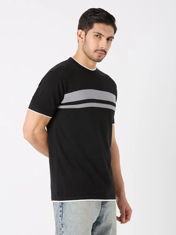 Black Solid Regular Fit Knit T-Shirt TIM PARIS