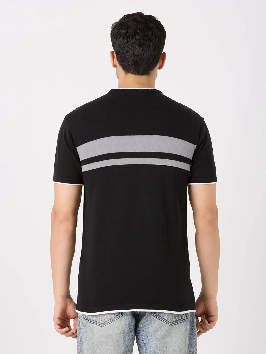 Black Solid Regular Fit Knit T-Shirt TIM PARIS