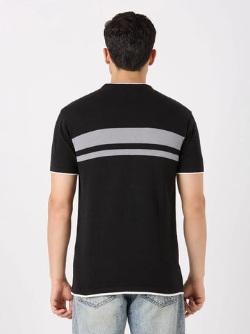 Black Solid Regular Fit Knit T-Shirt TIM PARIS