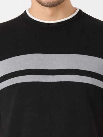 Black Solid Regular Fit Knit T-Shirt TIM PARIS