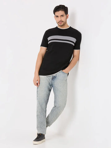 Black Solid Regular Fit Knit T-Shirt TIM PARIS