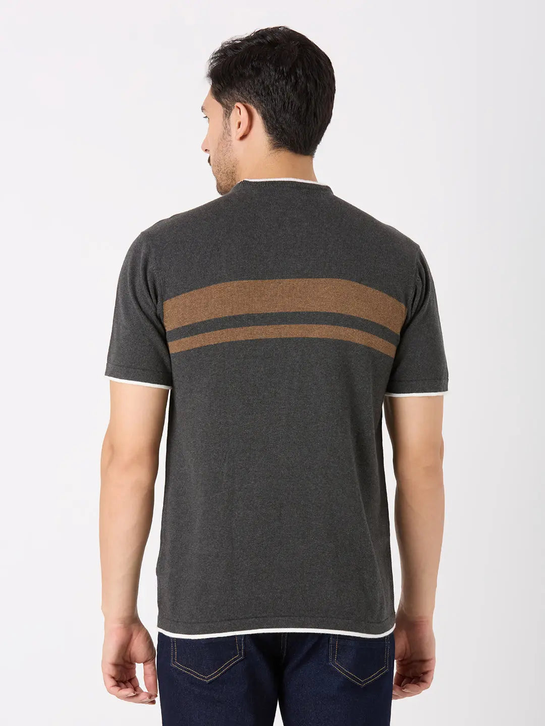 Grey Solid Regular Fit Knit T-Shirt TIM PARIS