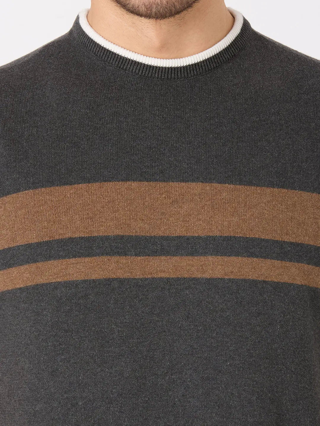 Grey Solid Regular Fit Knit T-Shirt TIM PARIS