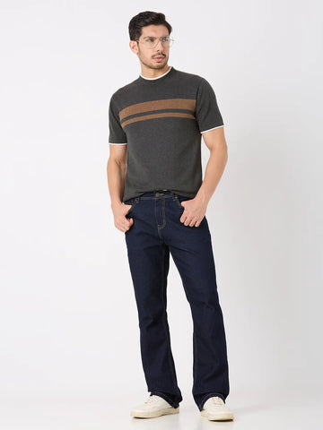 Grey Solid Regular Fit Knit T-Shirt TIM PARIS