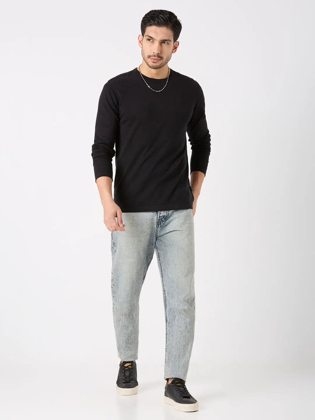 Black Striped Regular Fit Pullovers TIM PARIS