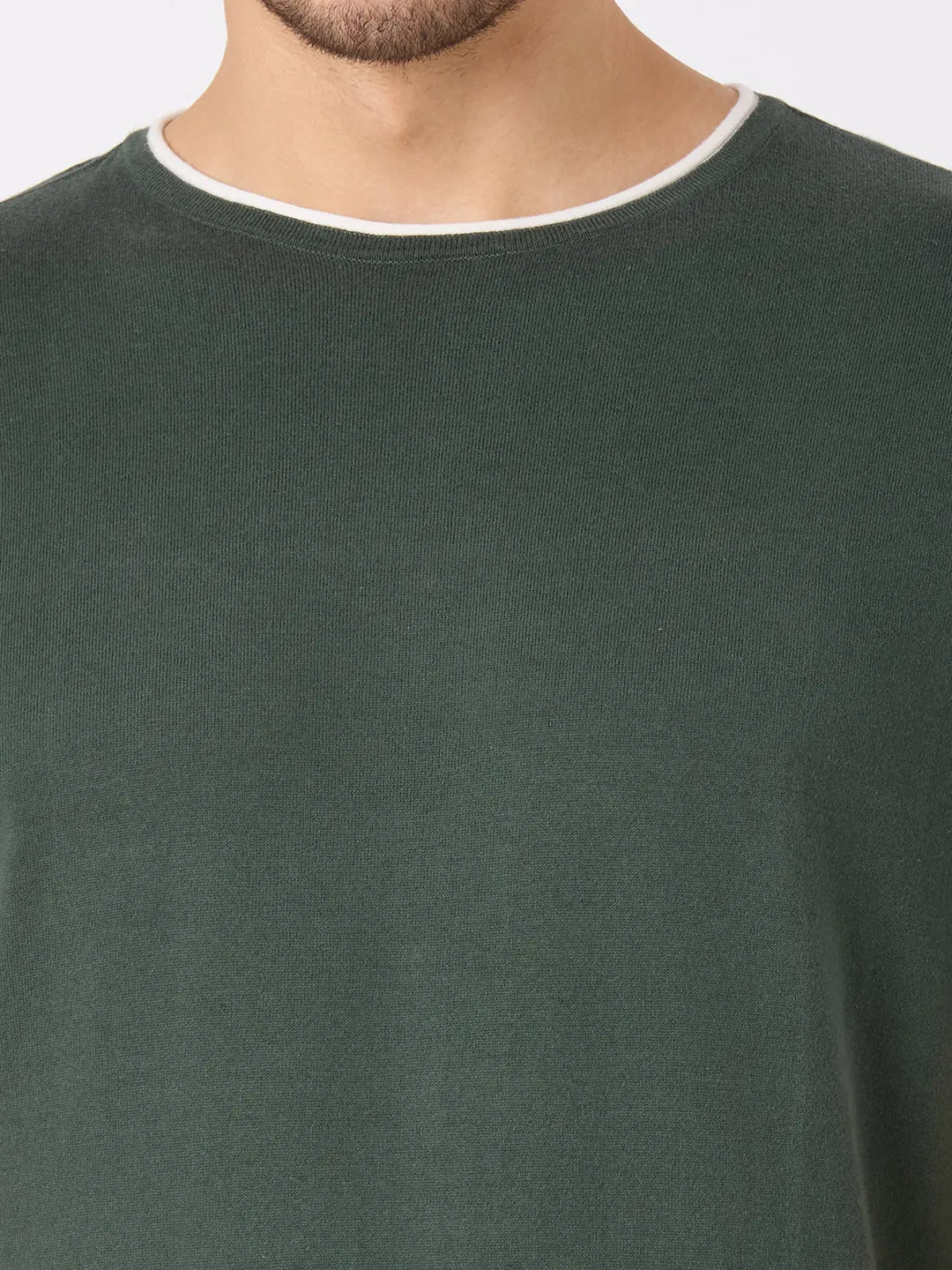 Olive Green Solid Regular Fit Knit T-Shirt TIM PARIS