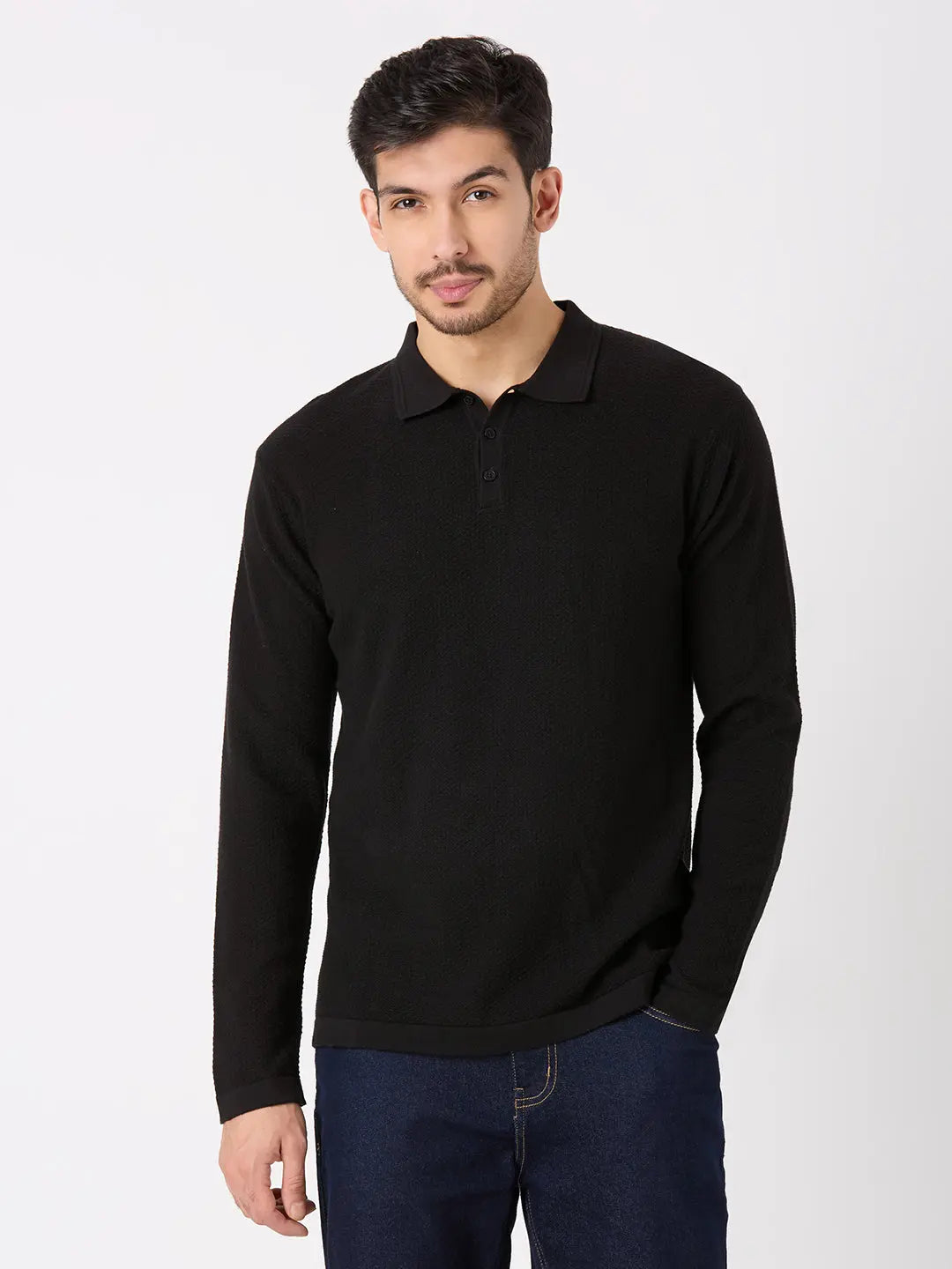 Black Solid Regular Fit Pullovers TIM PARIS