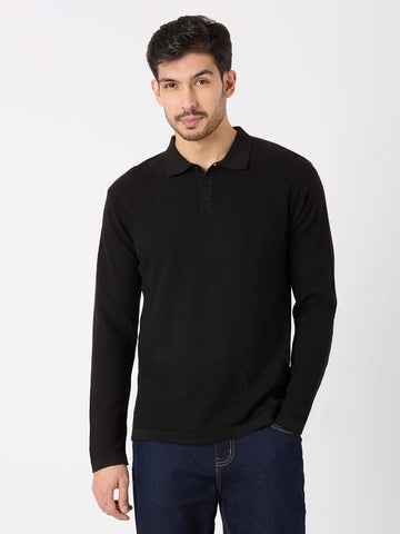 Black Solid Regular Fit Pullovers TIM PARIS