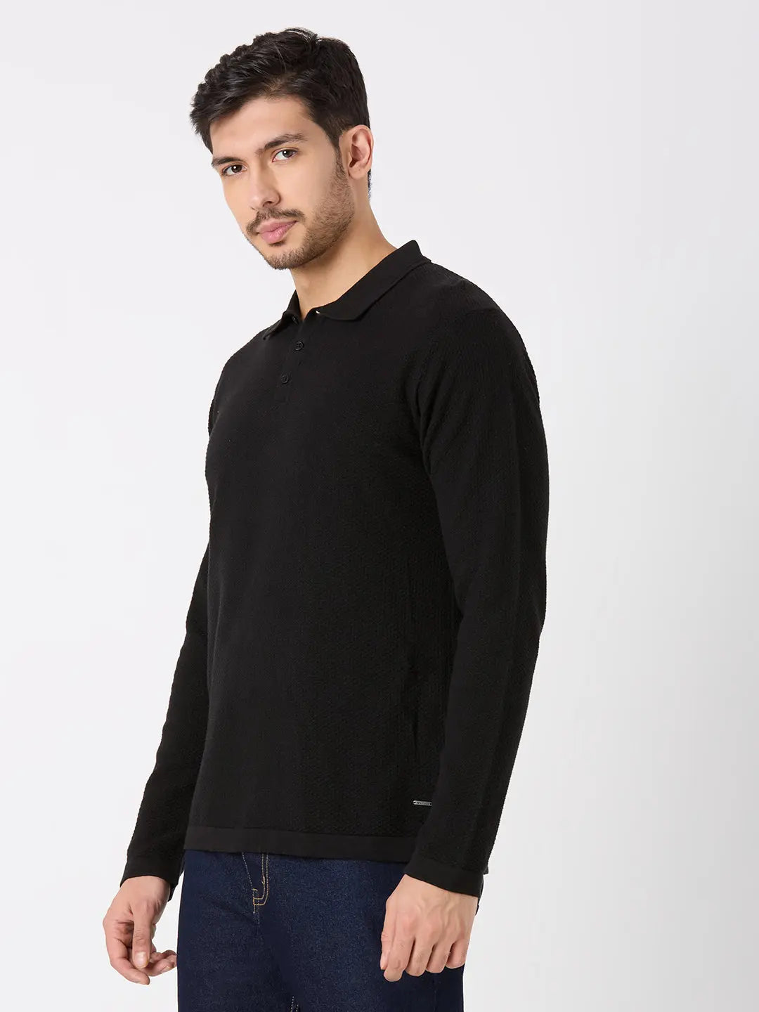 Black Solid Regular Fit Pullovers TIM PARIS