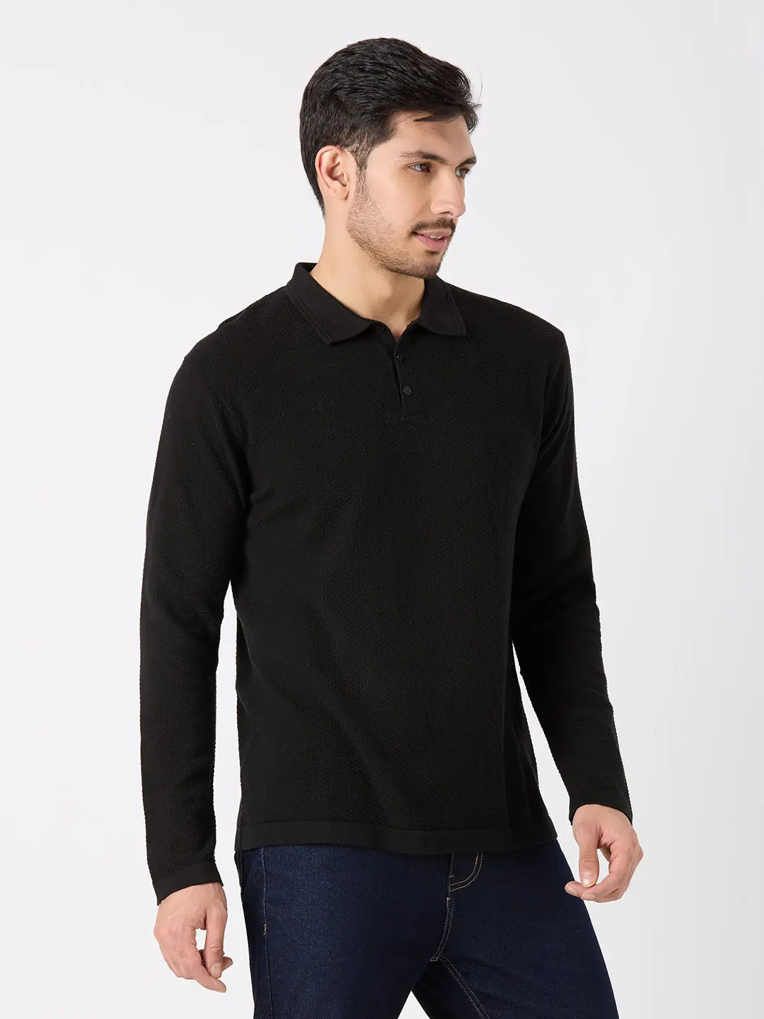 Black Solid Regular Fit Pullovers TIM PARIS