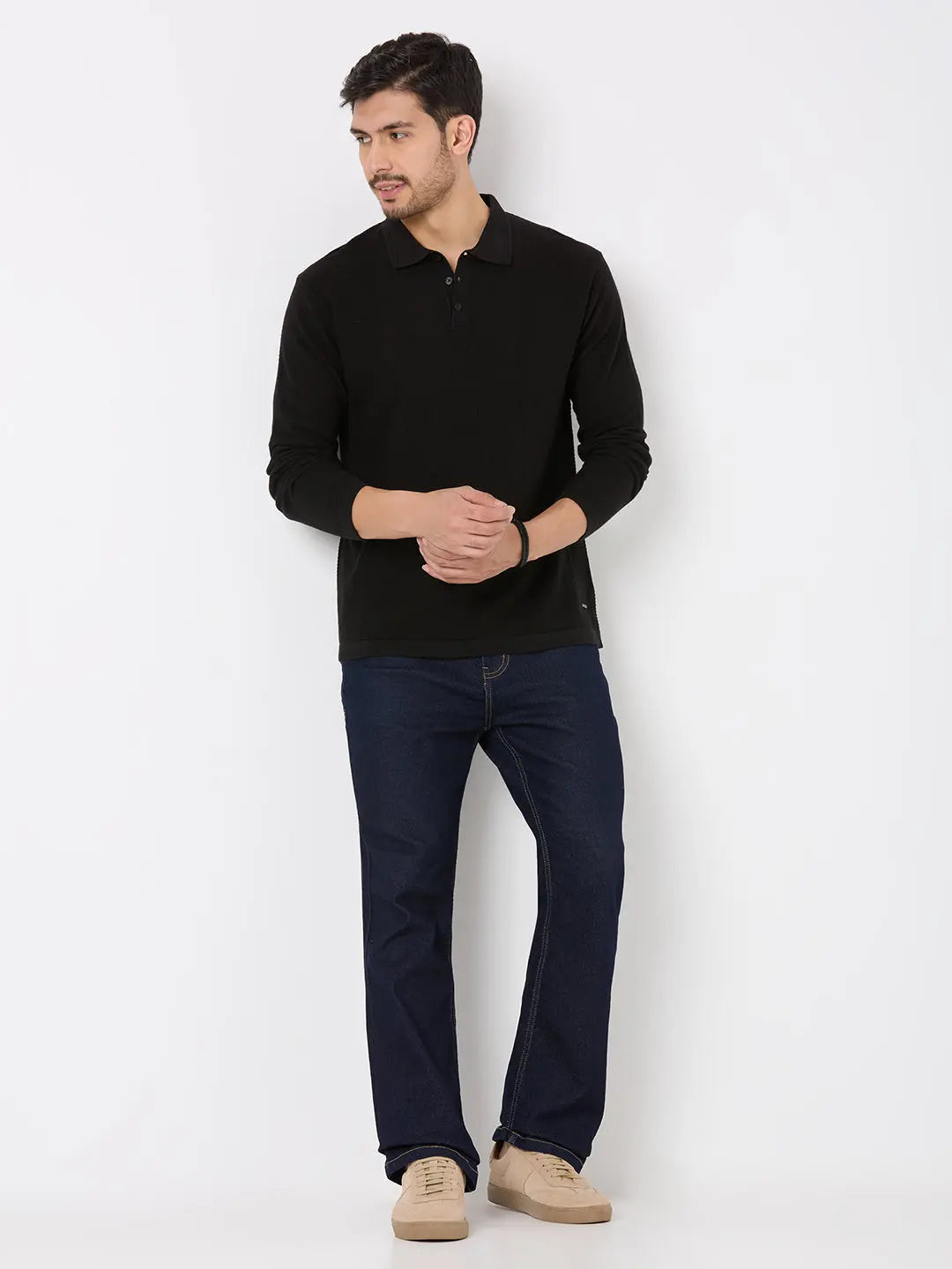 Black Solid Regular Fit Pullovers TIM PARIS