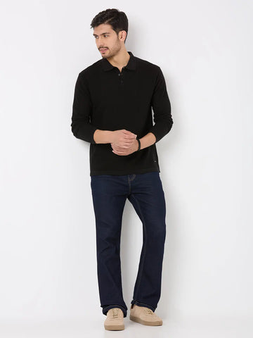 Black Solid Regular Fit Pullovers TIM PARIS