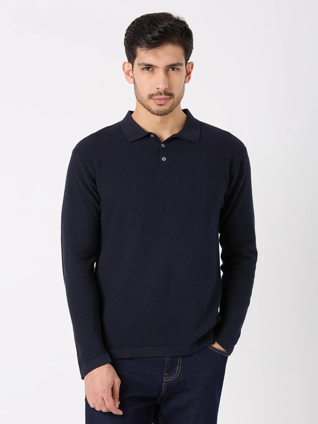 Navy Blue Solid Regular Fit Pullovers TIM PARIS